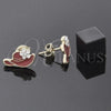Oro Laminado Stud Earring, Gold Filled Style Hat and Flower Design, with White Crystal, Red Enamel Finish, Golden Finish, 02.64.0281 *PROMO*