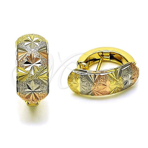 Oro Laminado Stud Earring, Gold Filled Style Flower Design, Matte Finish, Tricolor, 02.26.0303