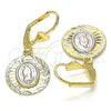 Oro Laminado Dangle Earring, Gold Filled Style Guadalupe Design, Diamond Cutting Finish, Tricolor, 02.351.0065.1