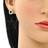 Oro Laminado Stud Earring, Gold Filled Style with Black Cubic Zirconia and White Micro Pave, Polished, Golden Finish, 02.344.0082.5