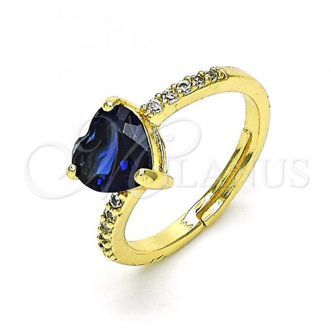 Oro Laminado Multi Stone Ring, Gold Filled Style Heart Design, with Sapphire Blue Cubic Zirconia and White Micro Pave, Polished, Golden Finish, 01.284.0057.3