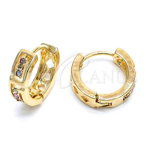 Oro Laminado Huggie Hoop, Gold Filled Style with Multicolor Crystal, Polished, Golden Finish, 02.165.0142.1
