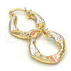 Oro Laminado Small Hoop, Gold Filled Style Hollow Design, Diamond Cutting Finish, Tricolor, 02.170.0146.15