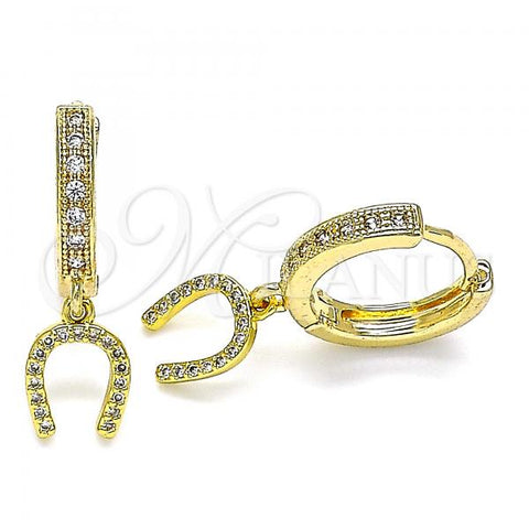 Oro Laminado Huggie Hoop, Gold Filled Style Horseshoe Design, Polished, Golden Finish, 02.368.0053.15