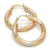 Oro Laminado Medium Hoop, Gold Filled Style Hollow Design, Diamond Cutting Finish, Tricolor, 5.138.003.1.30