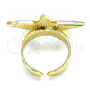Oro Laminado Elegant Ring, Gold Filled Style Evil Eye and Star Design, White Enamel Finish, Golden Finish, 01.313.0009 (One size fits all)