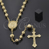 Oro Laminado Large Rosary, Gold Filled Style Guadalupe and Crucifix Design, Diamond Cutting Finish, Golden Finish, 5.203.001