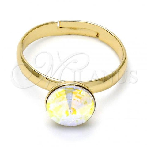 Oro Laminado Multi Stone Ring, Gold Filled Style with Aurore Boreale Swarovski Crystals, Polished, Golden Finish, 01.239.0009.9 (One size fits all)