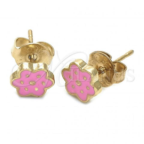 Oro Laminado Stud Earring, Gold Filled Style Flower Design, Pink Enamel Finish, Golden Finish, 02.64.0365 *PROMO*