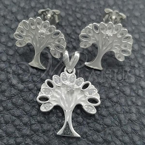 Sterling Silver Earring and Pendant Adult Set, Tree Design, Polished, Silver Finish, 10.398.0024