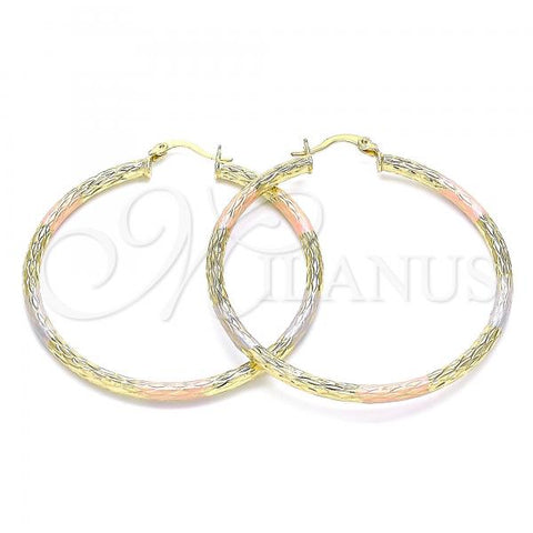 Oro Laminado Large Hoop, Gold Filled Style Diamond Cutting Finish, Tricolor, 02.213.0159.1.50