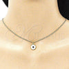 Oro Laminado Pendant Necklace, Gold Filled Style Evil Eye Design, White Enamel Finish, Golden Finish, 04.313.0033.20