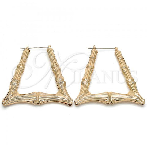 Oro Laminado Extra Large Hoop, Gold Filled Style Bamboo Design, Polished, Golden Finish, 02.359.0002.70