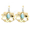 Oro Laminado Long Earring, Gold Filled Style Flower Design, with Crystal, Golden Finish, 02.154.0053