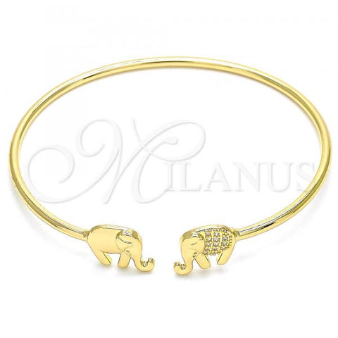 Oro Laminado Individual Bangle, Gold Filled Style Elephant Design, with White Micro Pave, Polished, Golden Finish, 07.156.0070