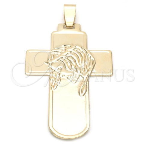 Oro Laminado Religious Pendant, Gold Filled Style Cross and Jesus Design, Polished, Golden Finish, 05.16.0218