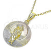 Oro Laminado Religious Pendant, Gold Filled Style San Judas Design, Diamond Cutting Finish, Tricolor, 05.253.0160