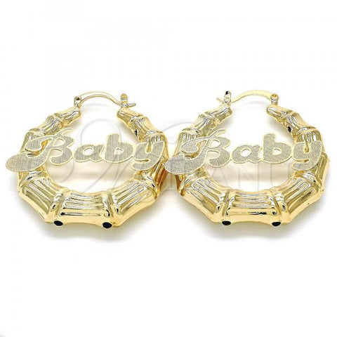 Oro Laminado Medium Hoop, Gold Filled Style Nameplate and Bamboo Design, Polished, Golden Finish, 02.63.2653.40