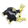 Oro Laminado Fancy Pendant, Gold Filled Style Elephant Design, Black Enamel Finish, Golden Finish, 05.253.0118
