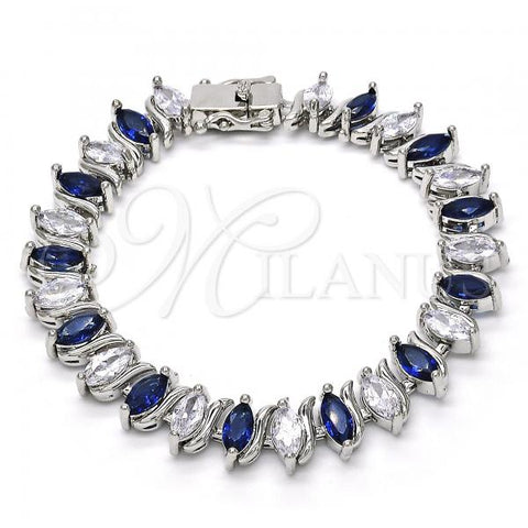 Rhodium Plated Tennis Bracelet, with Sapphire Blue and White Cubic Zirconia, Polished, Rhodium Finish, 03.210.0080.8.08