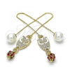 Oro Laminado Threader Earring, Gold Filled Style Owl Design, with Garnet Crystal, Polished, Golden Finish, 02.63.2692