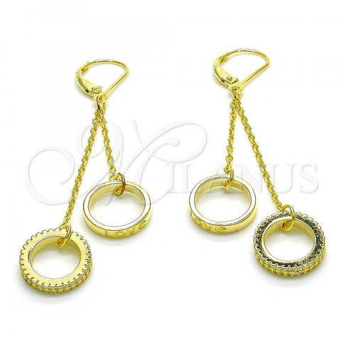 Sterling Silver Long Earring, Love Design, with White Cubic Zirconia, Polished, Golden Finish, 02.186.0166