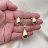 Oro Laminado Earring and Pendant Adult Set, Gold Filled Style Teardrop and Hollow Design, Polished, Golden Finish, 10.163.0011