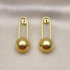 Oro Laminado Dangle Earring, Gold Filled Style Ball Design, Polished, Golden Finish, 02.368.0100