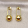Oro Laminado Dangle Earring, Gold Filled Style Chunky Design, Polished, Golden Finish, 02.368.0100