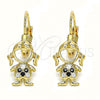 Oro Laminado Leverback Earring, Gold Filled Style Little Girl Design, with Black and White Micro Pave, Polished, Golden Finish, 02.210.0377.2
