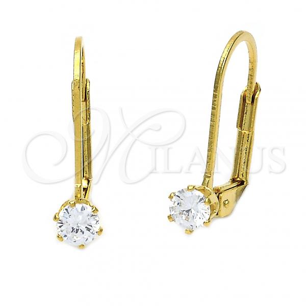 Oro Laminado Leverback Earring, Gold Filled Style with White Cubic Zirconia, Polished, Golden Finish, 5.128.099