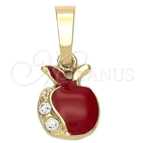 Oro Laminado Fancy Pendant, Gold Filled Style Apple Design, with White Crystal, Red Enamel Finish, Golden Finish, 05.163.0054