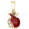 Oro Laminado Fancy Pendant, Gold Filled Style Apple Design, with White Crystal, Red Enamel Finish, Golden Finish, 05.163.0054