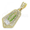 Oro Laminado Religious Pendant, Gold Filled Style Guadalupe Design, Polished, Tricolor, 05.351.0144