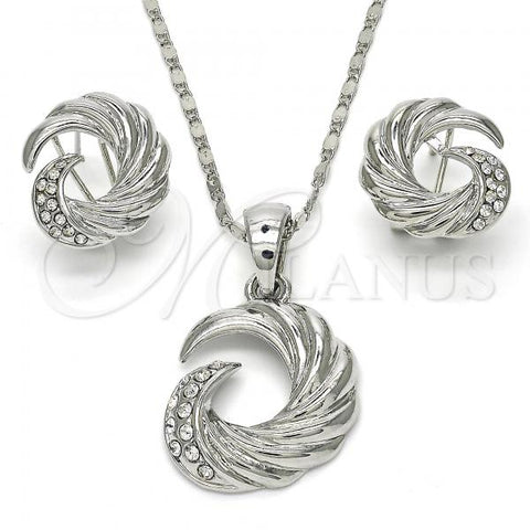 Rhodium Plated Earring and Pendant Adult Set, with White Crystal, Polished, Rhodium Finish, 10.160.0036.1