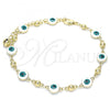 Oro Laminado Fancy Anklet, Gold Filled Style Evil Eye Design, White Enamel Finish, Golden Finish, 03.213.0018.1.10