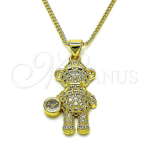 Oro Laminado Pendant Necklace, Gold Filled Style Teddy Bear Design, with White and Black Micro Pave, Polished, Golden Finish, 04.381.0026.18