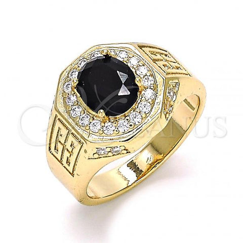 Oro Laminado Mens Ring, Gold Filled Style with Black Cubic Zirconia and White Micro Pave, Polished, Golden Finish, 01.266.0050.2.10