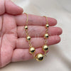 Oro Laminado Fancy Necklace, Gold Filled Style Ball and Box Design, Polished, Golden Finish, 04.341.0125.18