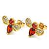 Oro Laminado Stud Earring, Gold Filled Style Bee Design, with Garnet Cubic Zirconia and White Micro Pave, Polished, Golden Finish, 02.345.0014.1