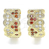 Oro Laminado Huggie Hoop, Gold Filled Style Heart Design, with Garnet and White Micro Pave, Polished, Golden Finish, 02.266.0048.1.15
