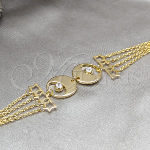 Stainless Steel Solid Bracelet, Star Design, with White Crystal, Polished, Golden Finish, 03.63.22141.08