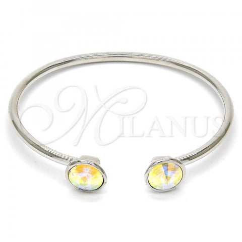 Rhodium Plated Individual Bangle, with Aurore Boreale Swarovski Crystals, Polished, Rhodium Finish, 07.239.0014.2 (03 MM Thickness, One size fits all)