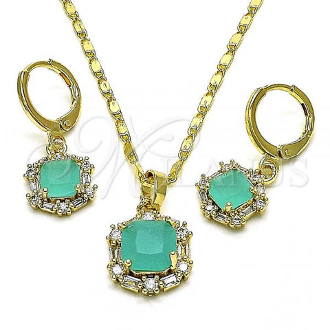 Oro Laminado Earring and Pendant Adult Set, Gold Filled Style with Turquoise Cubic Zirconia and White Micro Pave, Polished, Golden Finish, 10.196.0015.2