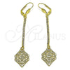 Oro Laminado Long Earring, Gold Filled Style Leaf Design, with Cubic Zirconia, Golden Finish, 5.075.010