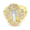 Oro Laminado Elegant Ring, Gold Filled Style San Benito Design, Polished, Tricolor, 01.253.0030.08 (Size 8)