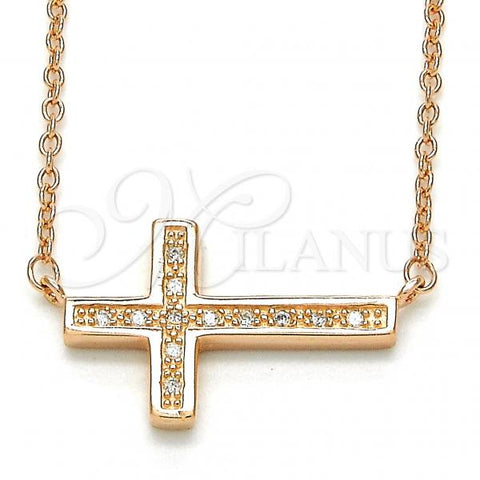 Sterling Silver Pendant Necklace, Cross Design, with White Micro Pave, Polished, Rose Gold Finish, 04.336.0100.1.16