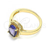 Oro Laminado Multi Stone Ring, Gold Filled Style with Amethyst Cubic Zirconia, Polished, Golden Finish, 01.284.0040.1.09