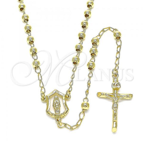 Oro Laminado Thin Rosary, Gold Filled Style Guadalupe and Crucifix Design, Polished, Golden Finish, 09.213.0029.24