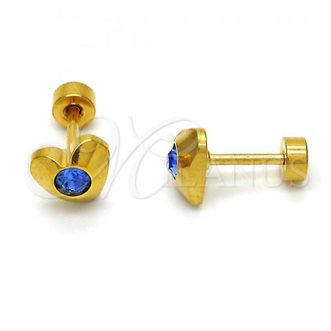 Stainless Steel Stud Earring, Heart Design, with Blue Topaz Crystal, Polished, Golden Finish, 02.271.0004.4